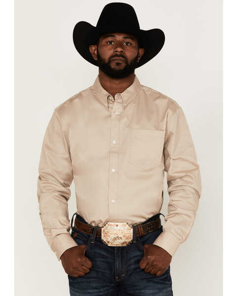 RANK 45® Men's Basic Twill Long Sleeve Button-Down Western Shirt, Tan, hi-res