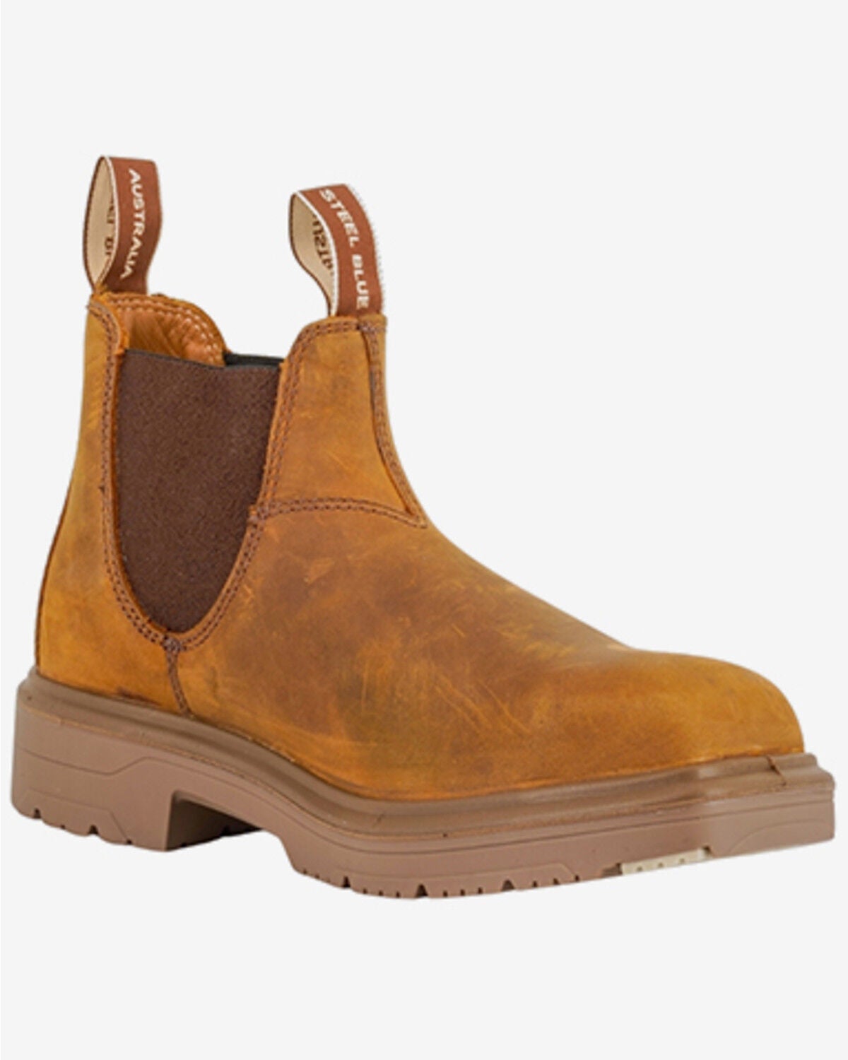 Steel Blue Men's Hobart Pull-On Chelsea Work Boots - Steel Toe, Brown, hi-res