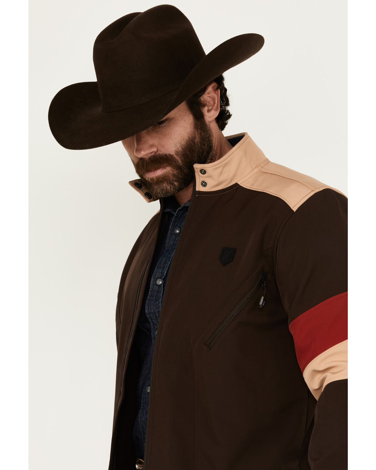 Image #2 - RANK 45® Men's Chevron Moto Softshell Jacket, Coffee, hi-res