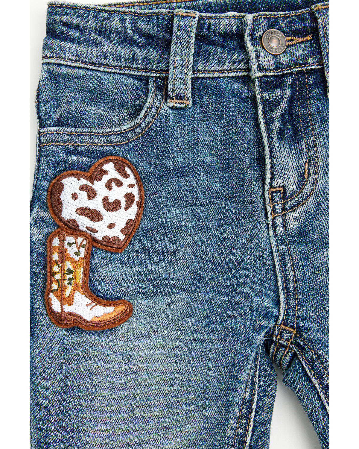 Image #2 - Shyanne Toddler Girls' Cass Patchwork Mid Rise Bootcut Stretch Denim Jeans, Medium Wash, hi-res