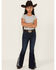 Image #1 - Shyanne Girls' Lacey Dark Wash Lace Inset Flare Stretch Denim Jeans, Dark Wash, hi-res
