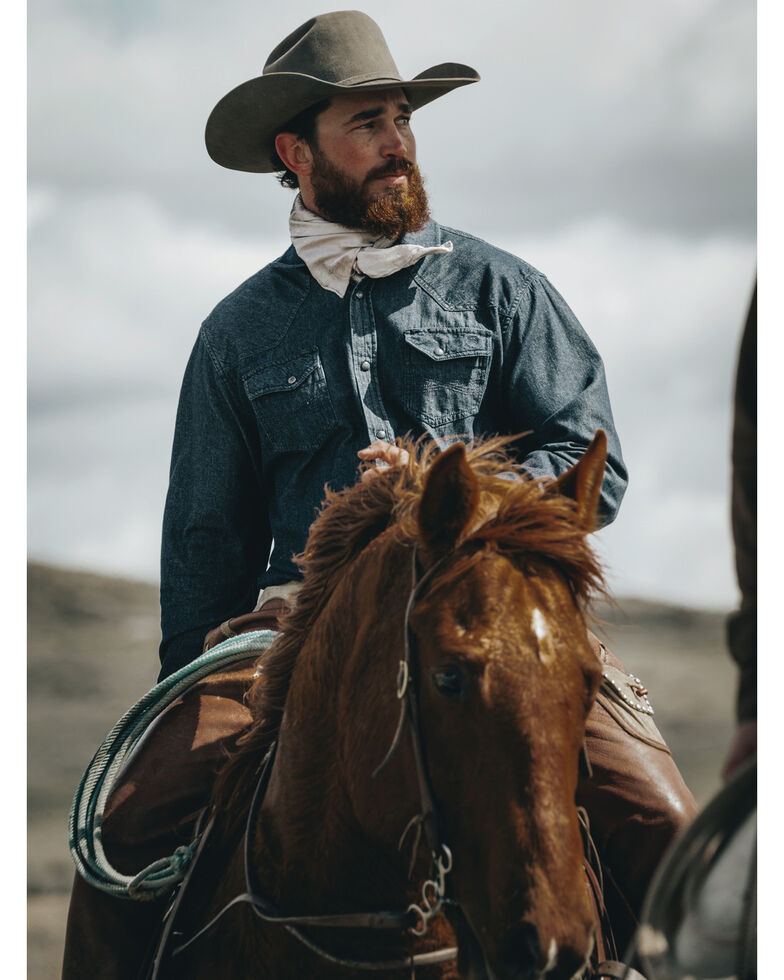 Blue Ranchwear Men's Heavyweight Dark Wash Denim Snap Western Shirt , Dark Blue, hi-res