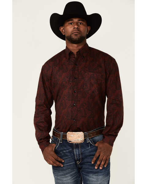 Roper Men's Wine Oakleaf Paisley Print Long Sleeve Button-Down Western Shirt  | Sheplers