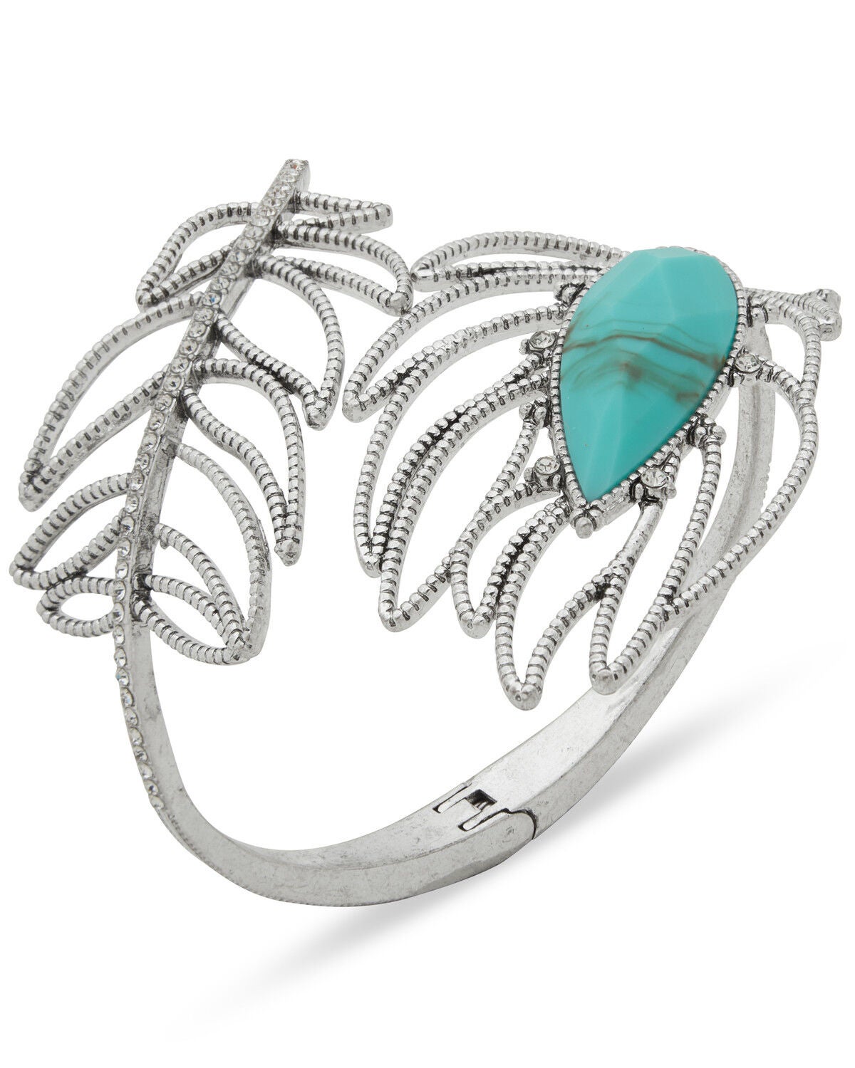 Lainey Wilson Women's Pav&eacute; Stone Feather Cuff, Silver, hi-res