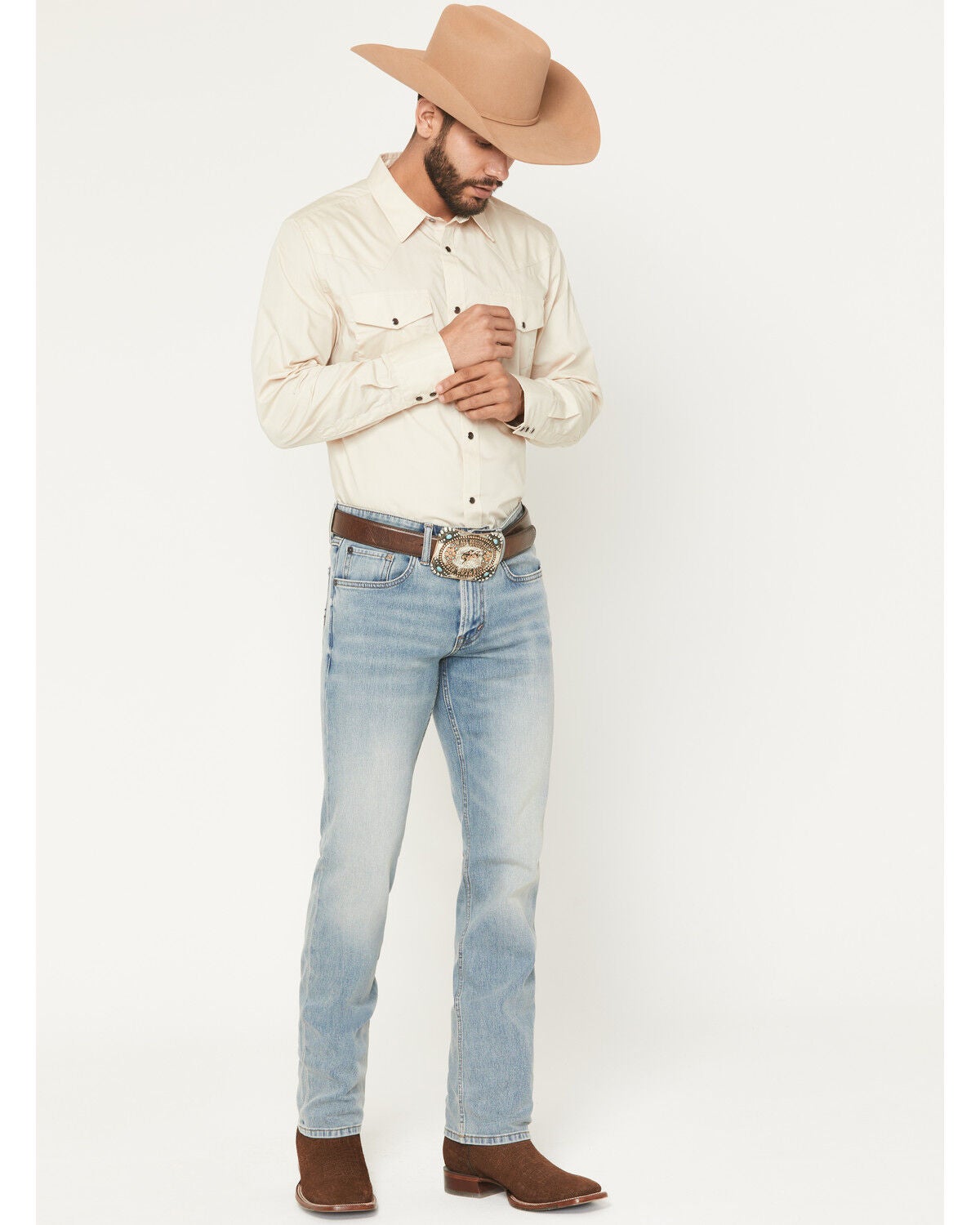 Image #1 - RANK 45&reg; Men's Rider-Flex Bunker Wash Ambush Slim Straight 4-Way Stretch Denim Jeans, Light Wash, hi-res
