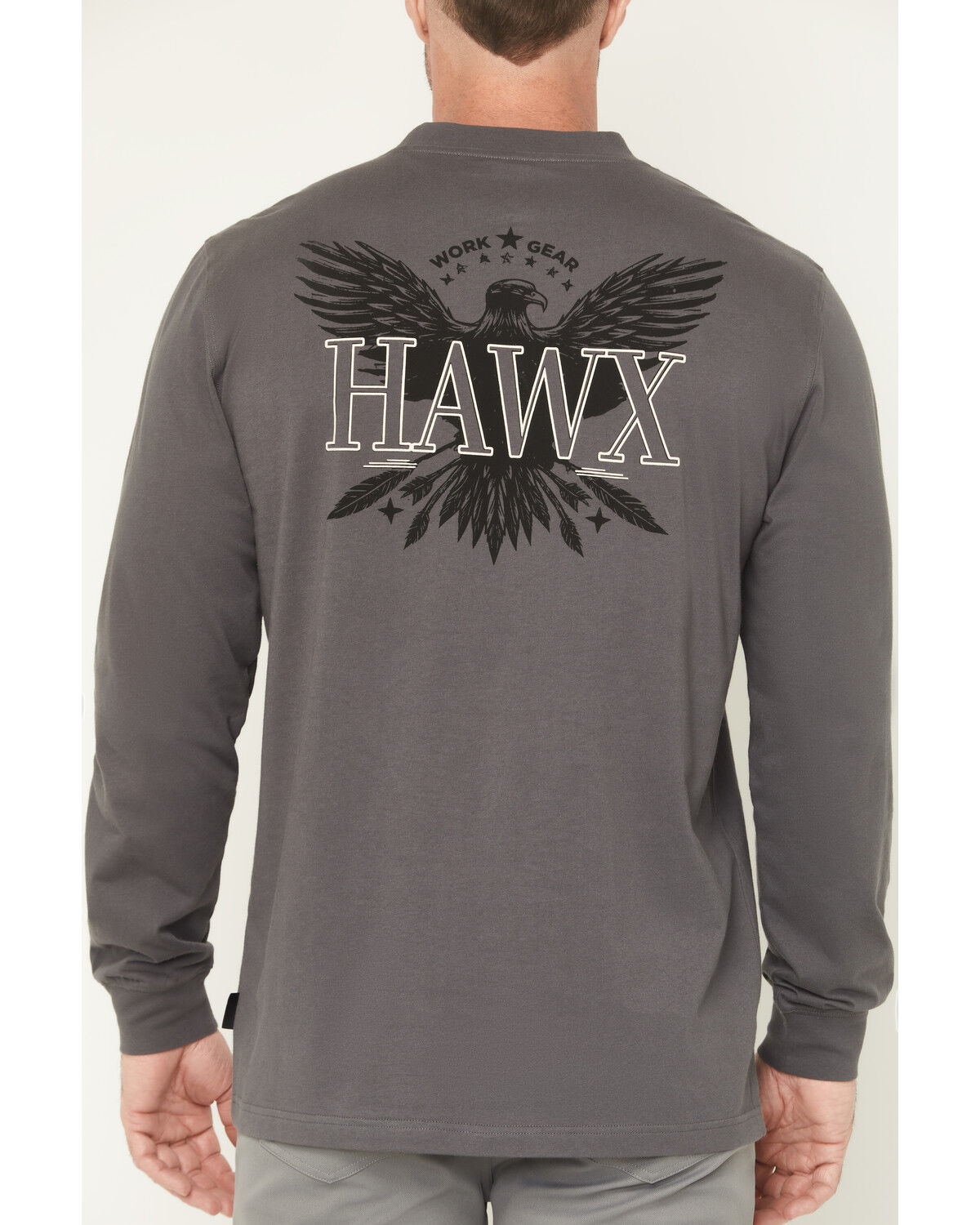 Image #4 - Hawx Men's Hawk Logo Long Sleeve Graphic Work T-Shirt, Charcoal, hi-res
