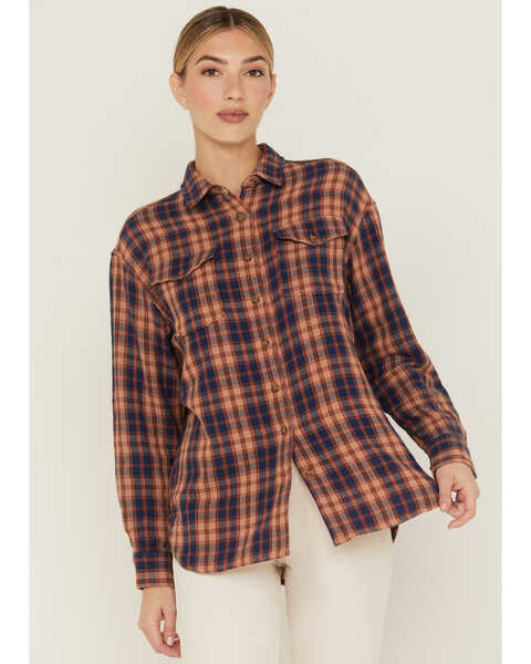 Image #1 - Cleo + Wolf Women's Breezy Springs Plaid Print Flannel Shirt, Beige/khaki, hi-res