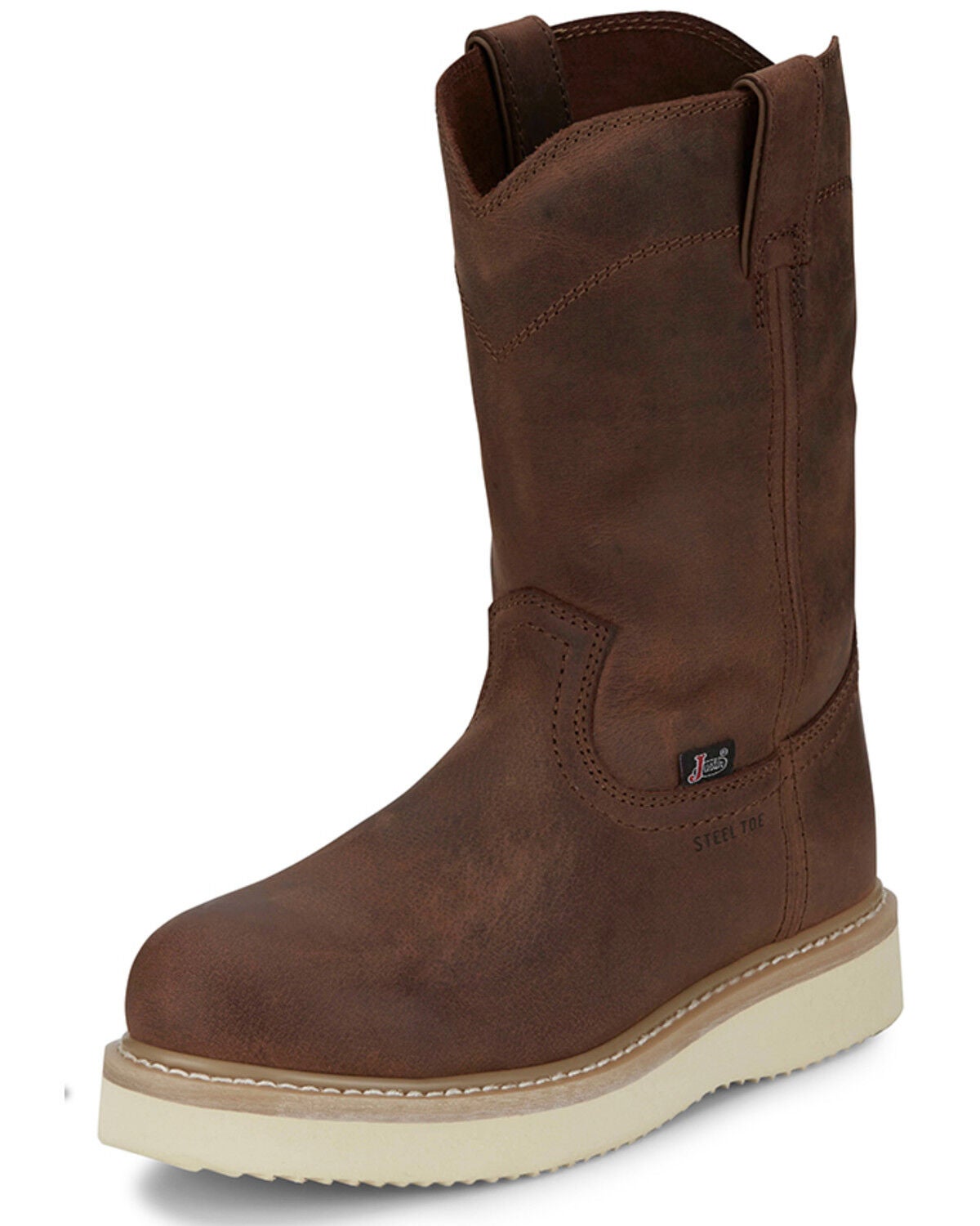 Justin Men's Pull-On Work Boots - Steel Toe, Brown, hi-res