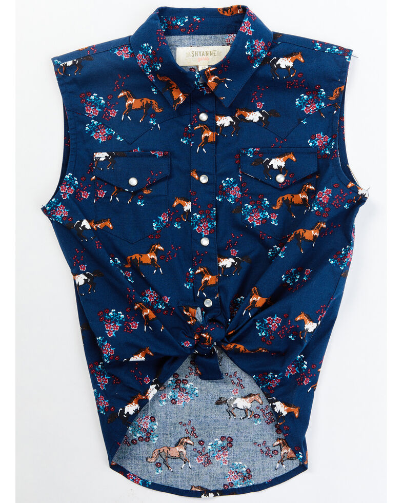 Shyanne Toddler Girls' Horse Floral Print Sleeveless Top, Dark Blue, hi-res