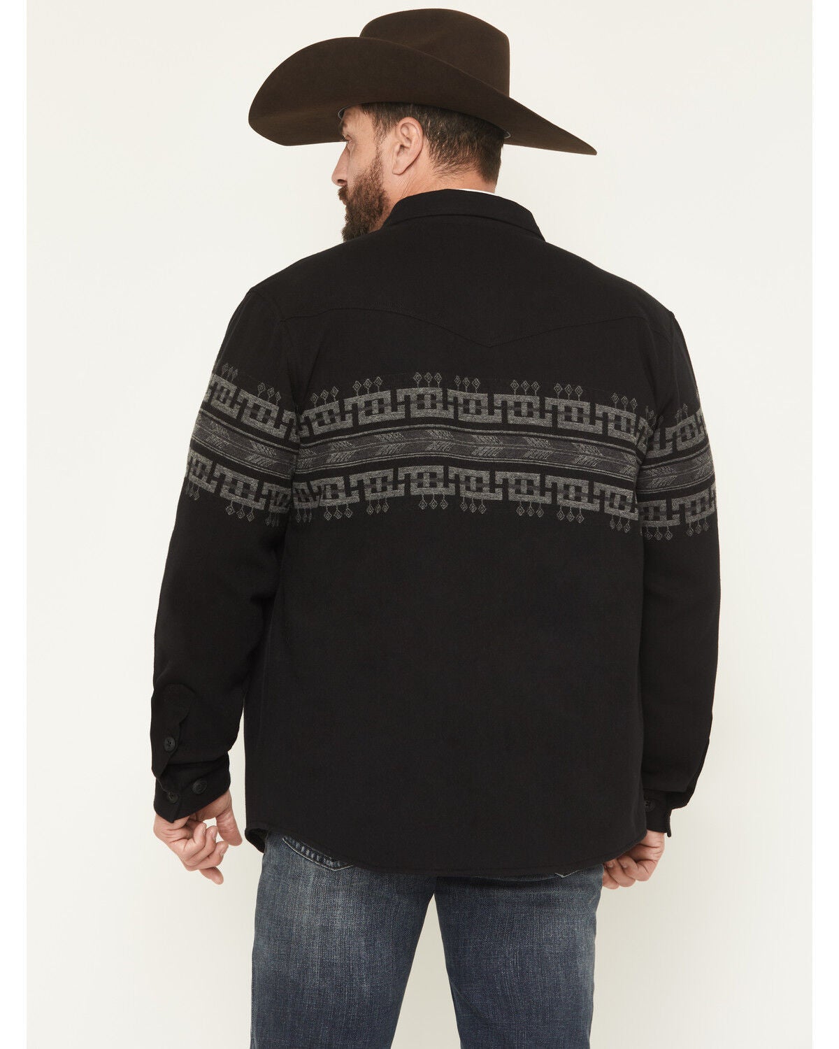 Image #4 - Cody James Men's Southwestern Border Print Sherpa Lined Flannel Shirt Jacket, Black, hi-res