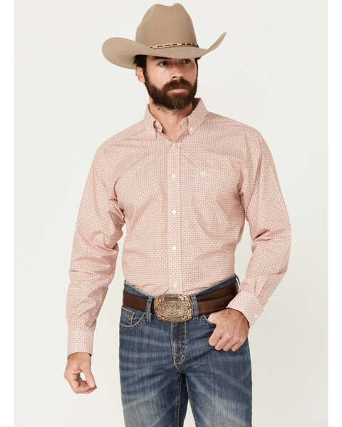 Image #1 - Ariat Men's Derrick Geo Print Long Sleeve Button-Down Western Shirt - Tall , Rust Copper, hi-res