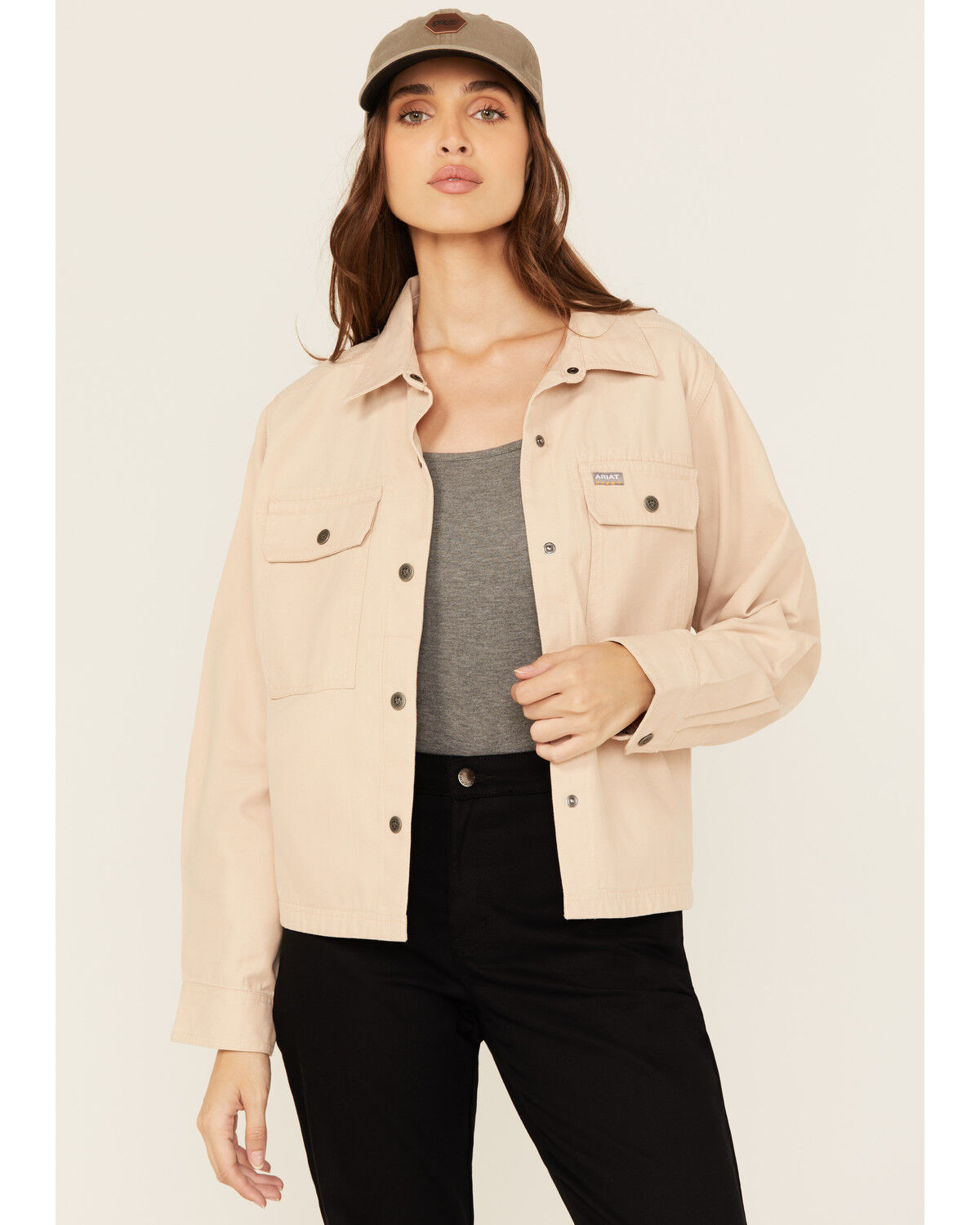 Image #1 - Ariat Women's Rebar Cropped Woven Work Shirt, Beige, hi-res