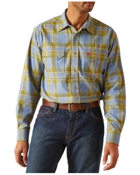 Image #1 - Ariat Men's FR Chesapeake Plaid Print Long Sleeve Snap Work Shirt , Multi, hi-res