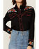 Rockmount Ranchwear Women's Vintage Rose Bouquet Embroidered Pearl Snap Western Shirt, Black, hi-res