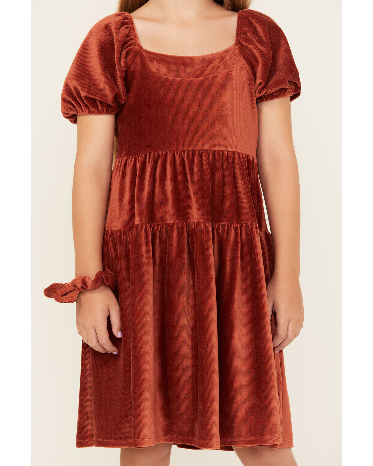Image #3 - Shyanne Girls' Corduroy Puff Sleeve Dress, Rust Copper, hi-res