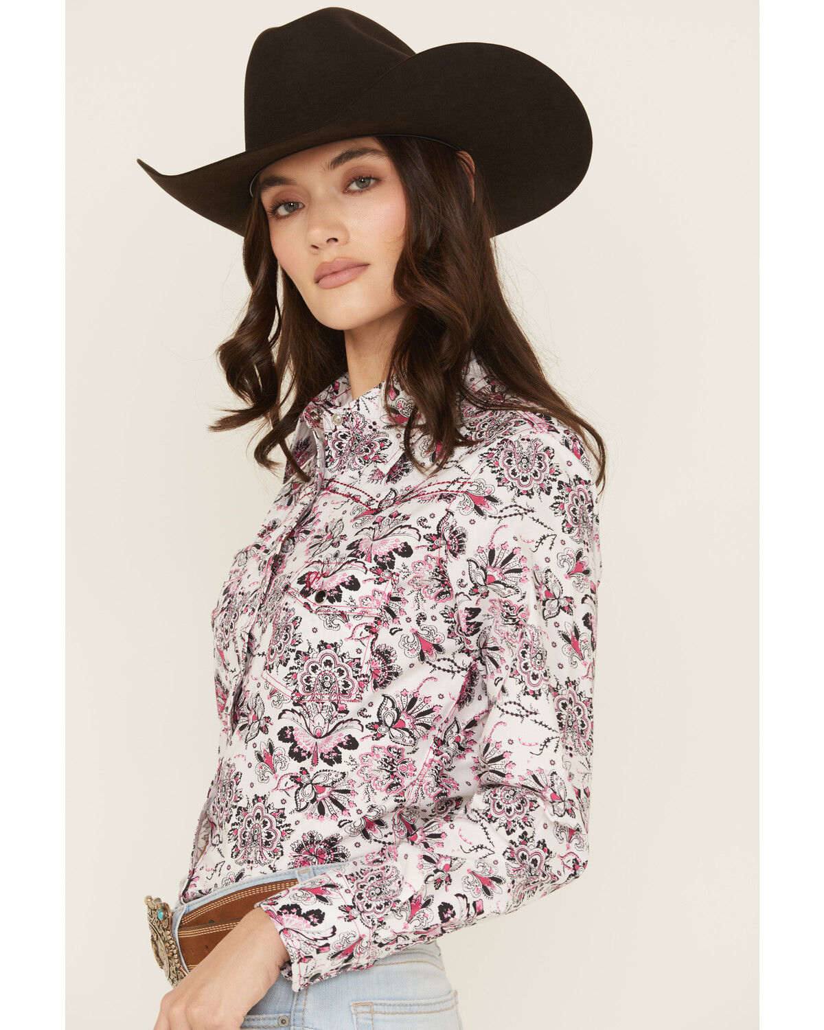 Image #2 - Cowgirl Hardware Women's Paisley Print Long Sleeve Snap Stretch Western Shirt, Pink, hi-res