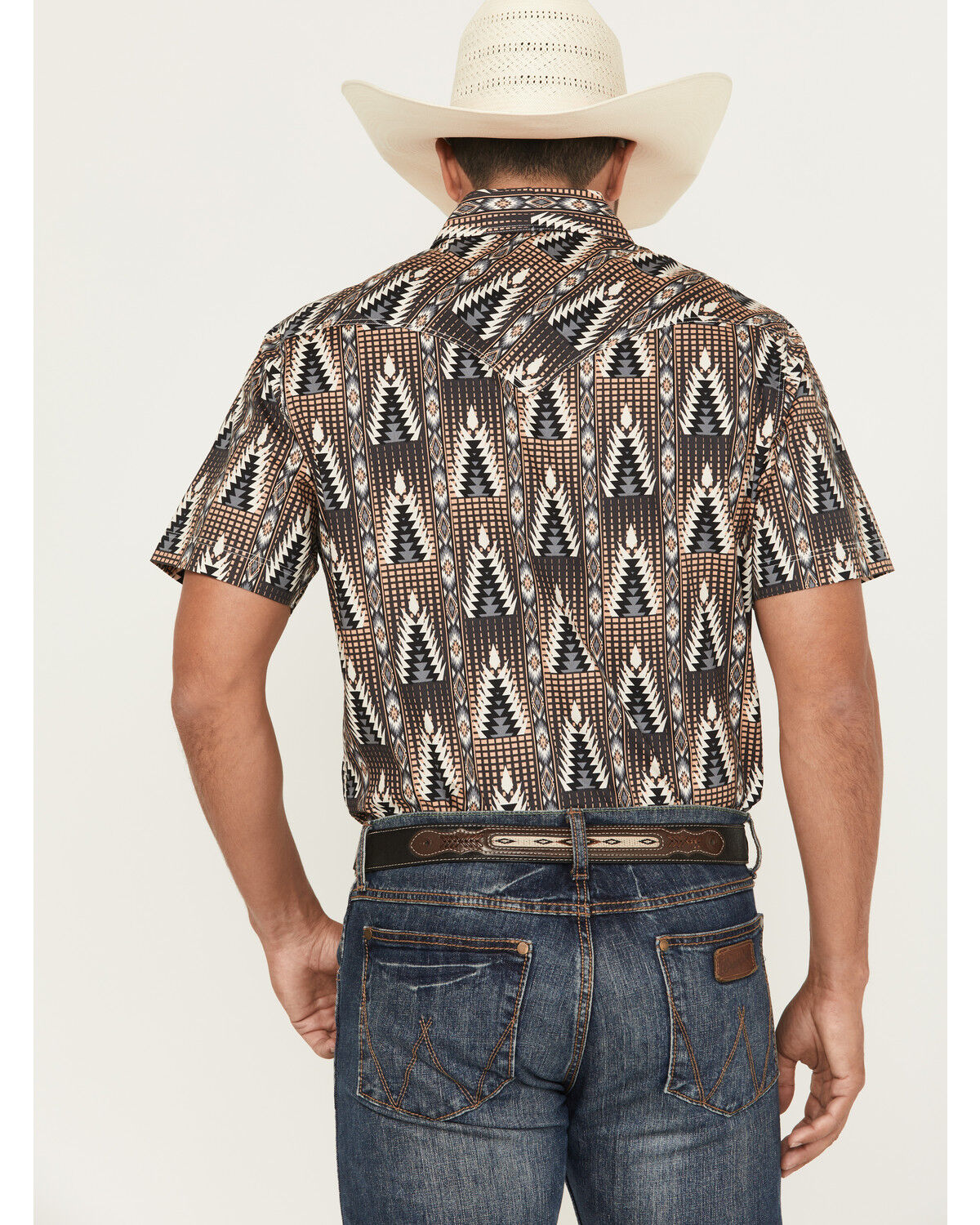 Image #4 - Rock & Roll Denim Men's Southwestern Print Short Sleeve Snap Stretch Western Shirt, Black, hi-res