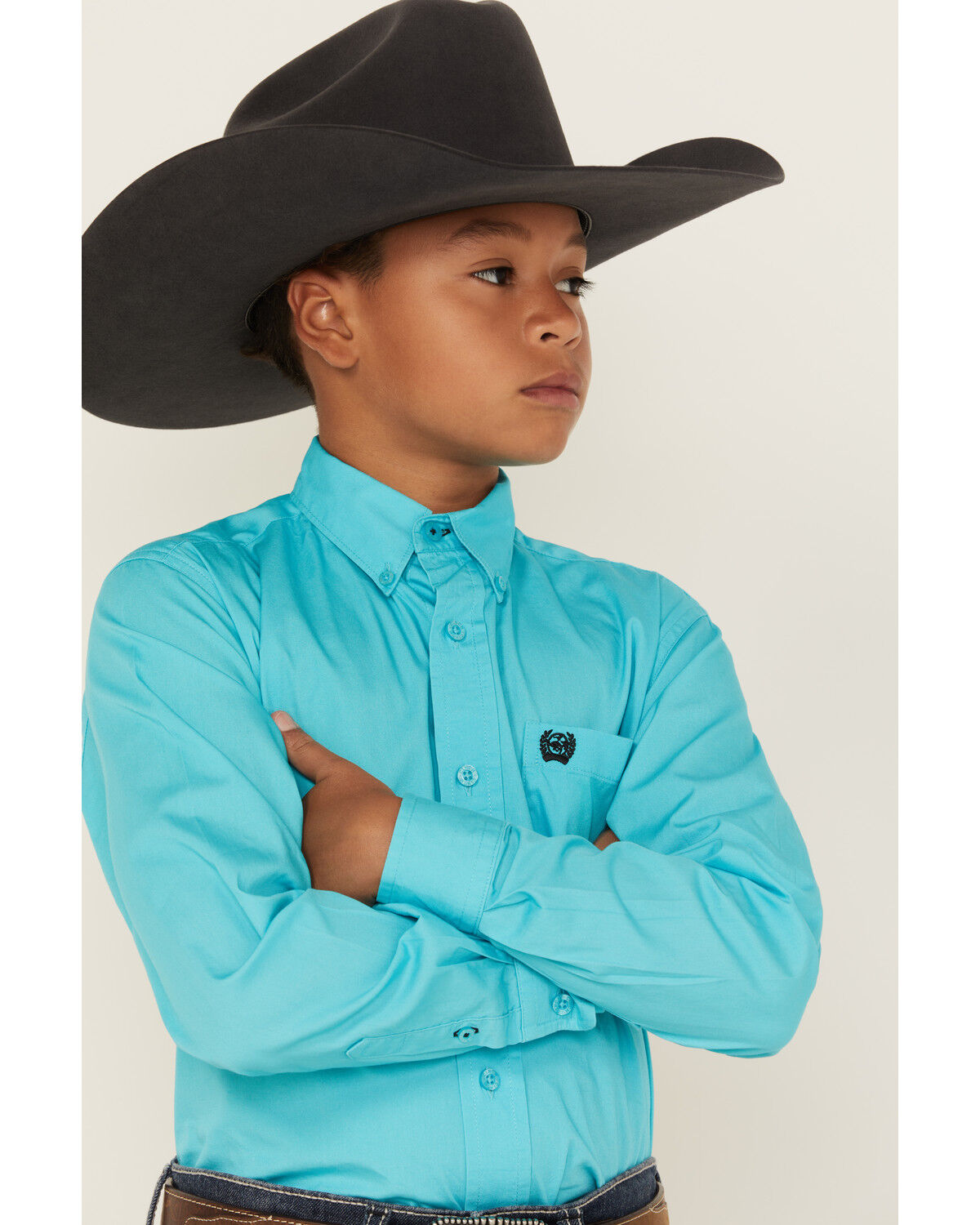 Image #2 - Cinch Boys' Solid Long Sleeve Button-Down Western Shirt, Turquoise, hi-res