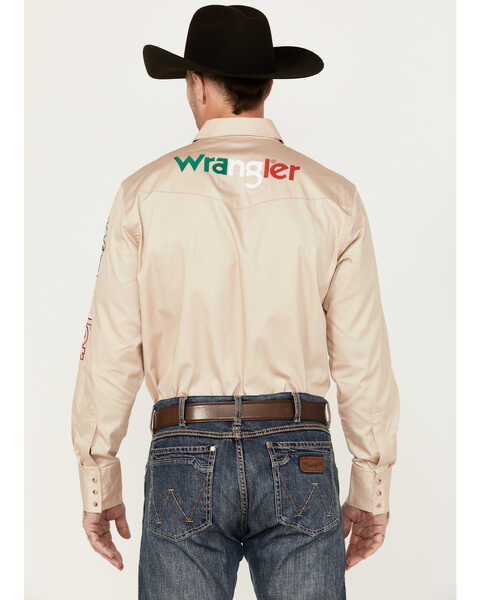Image #4 - Wrangler Men's Logo Mexico Long Sleeve Snap Western Shirt, Tan, hi-res