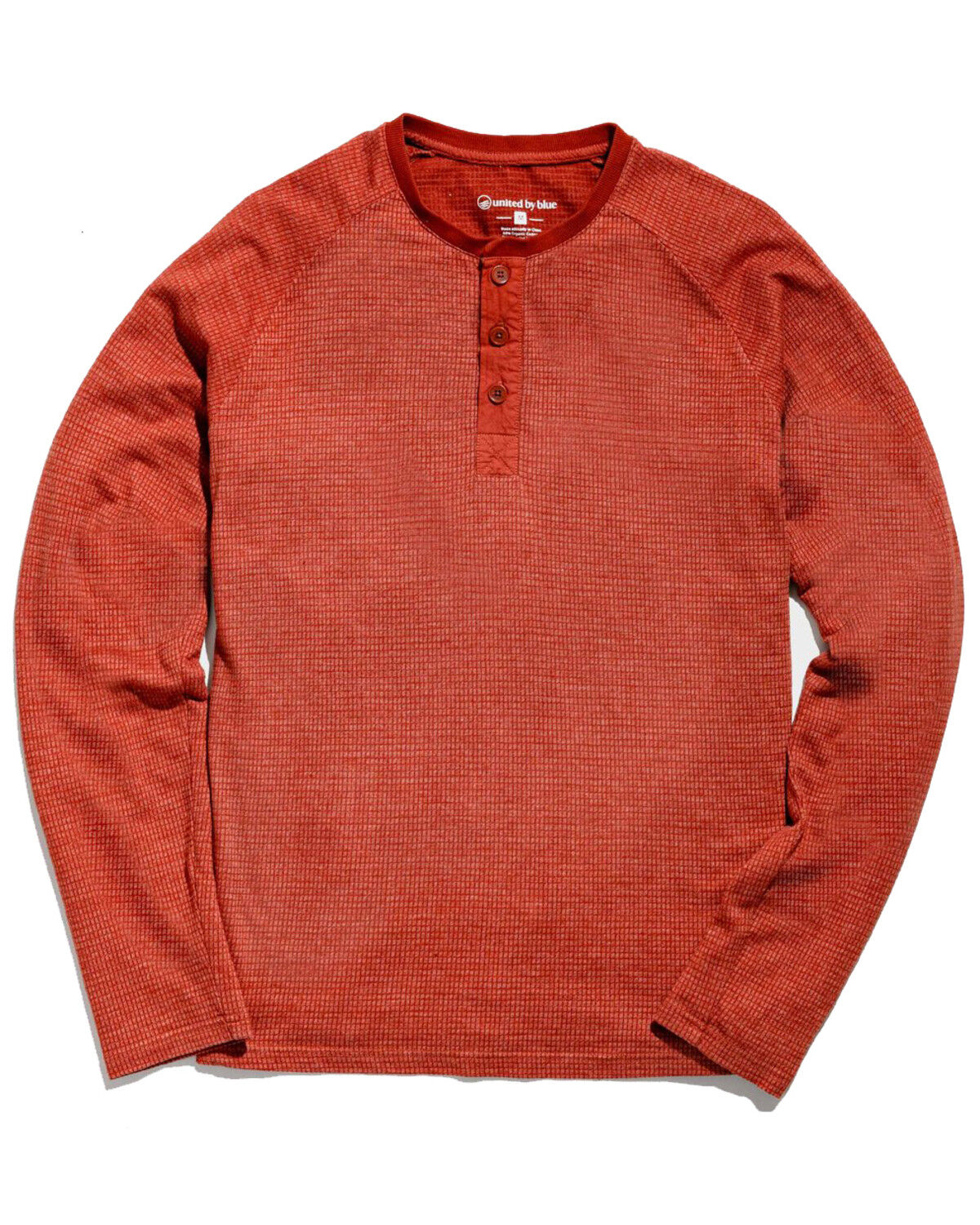 Image #1 - United By Blue Men's Auburn Eco Knit Thermal Henley Long Sleeve Shirt, Orange, hi-res