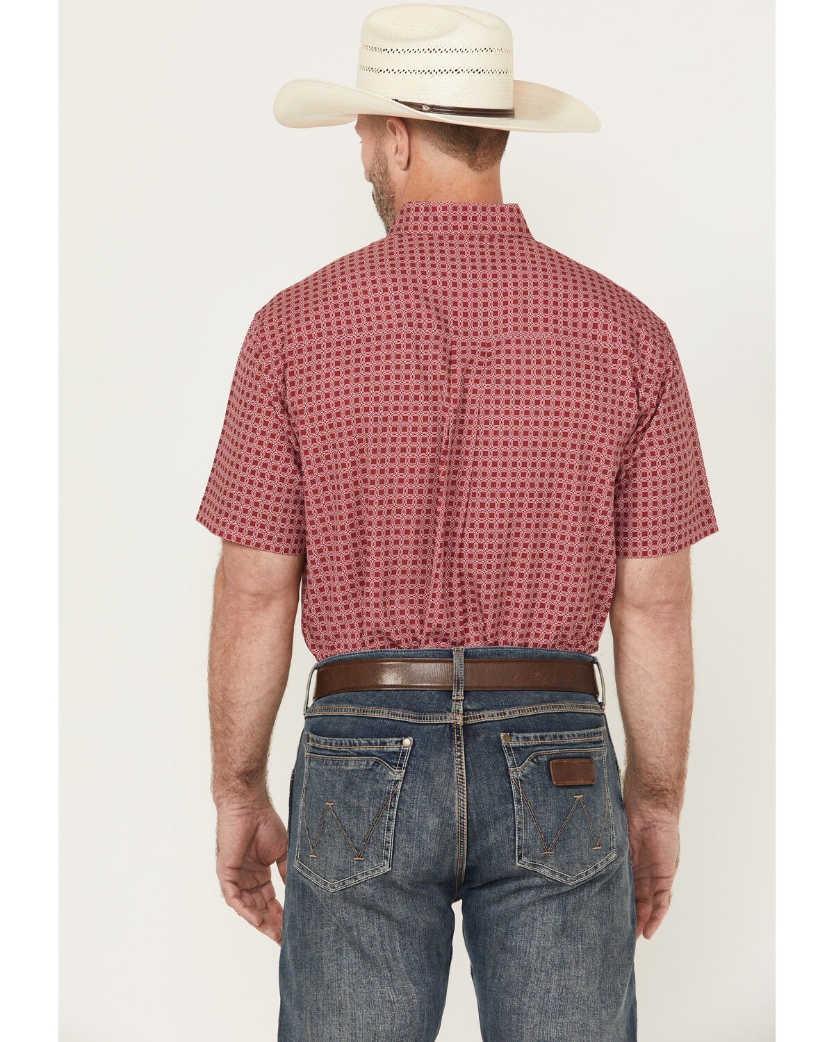 Image #4 - Cinch Men's Geo Print Short Sleeve Button-Down Performance Western Shirt, Pink, hi-res