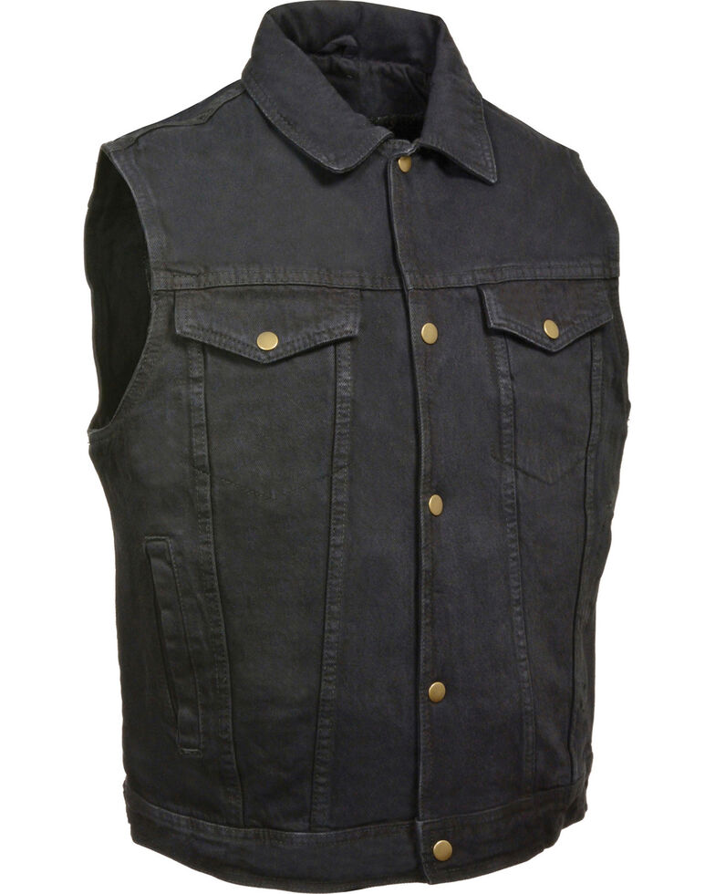 Milwaukee Leather Men's Snap Front Denim Vest w/ Shirt Collar- Big - 5X, Black, hi-res