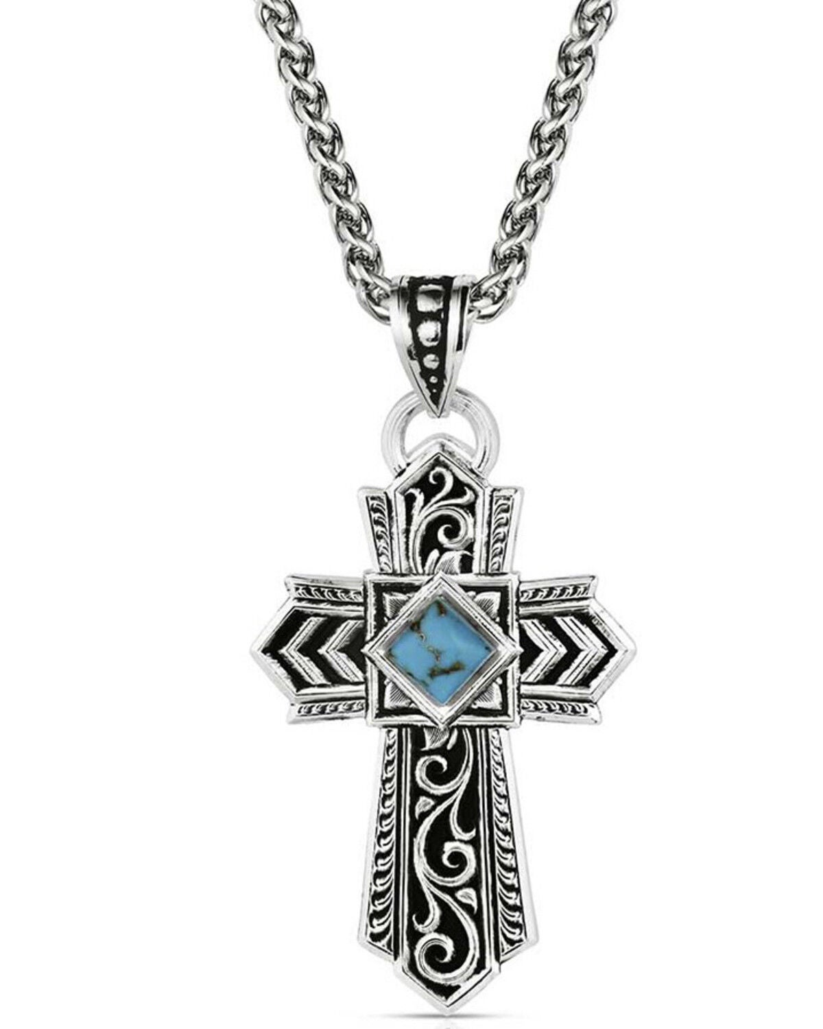 Montana Silversmiths Men's Trust And Faith Cross Necklace, Silver, hi-res
