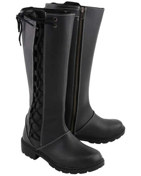 Image #1 - Milwaukee Leather Women's 17" Lace Side Waterproof Leather Boots, Black, hi-res