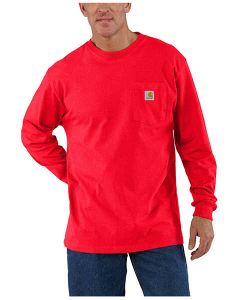 Image #1 - Carhartt Men's Loose Fit Heavyweight Long Sleeve Pocket Work T-Shirt, Chilli, hi-res