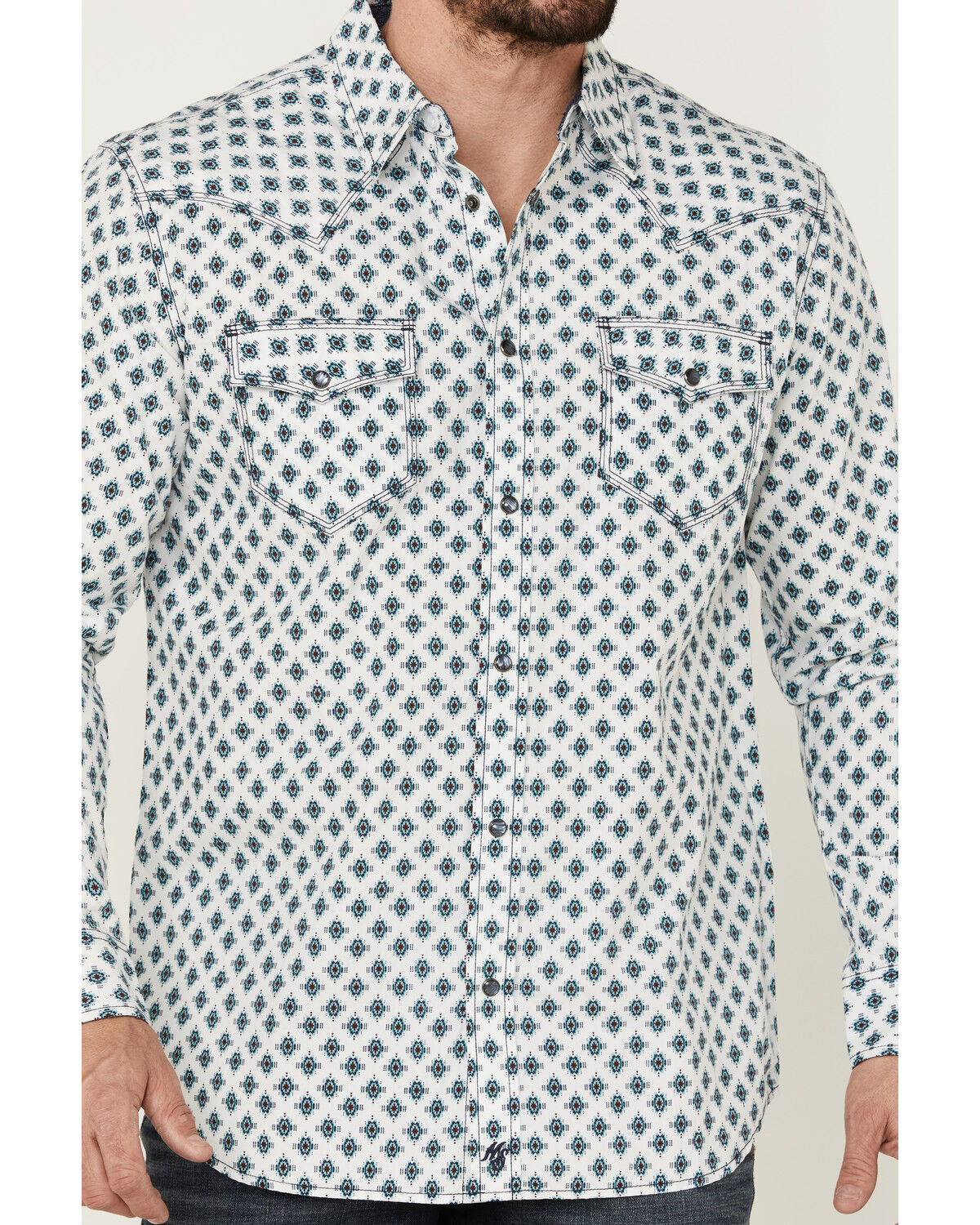 Image #3 - Moonshine Spirit Men's Southwestern Geo Print Long Sleeve Snap Western Shirt, Ivory, hi-res