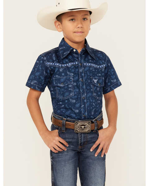 Image #1 - Cowboy Hardware Boys' Roman Paisley Print Short Sleeve Snap Western Shirt, , hi-res