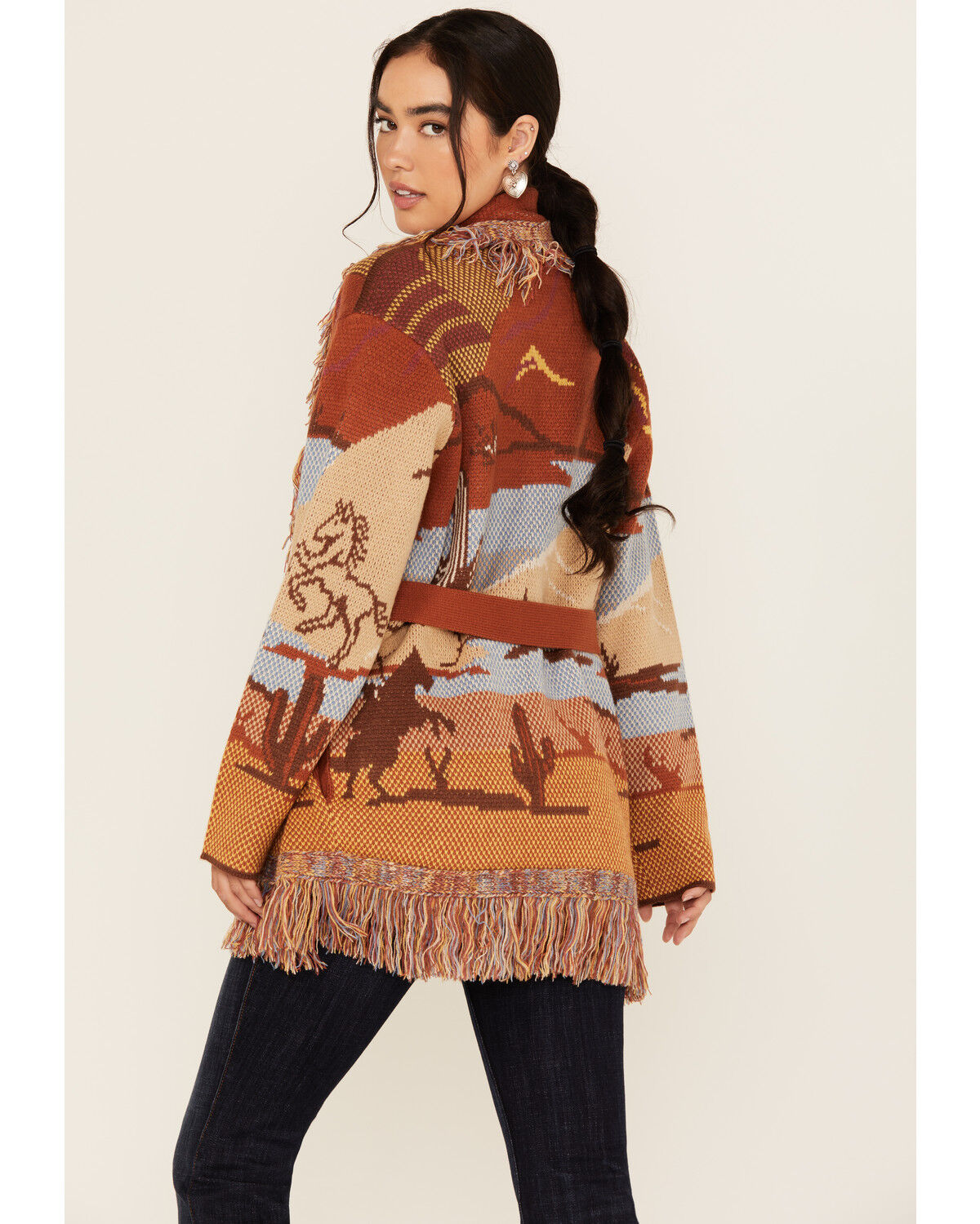 Image #4 - Idyllwind Women's Minette Western Scenic Fringe Cardigan, Lt Brown, hi-res