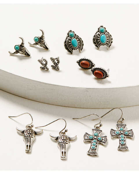 Image #1 - Shyanne Women's Canyon Sunset Longhorn Earrings Set, Silver, hi-res