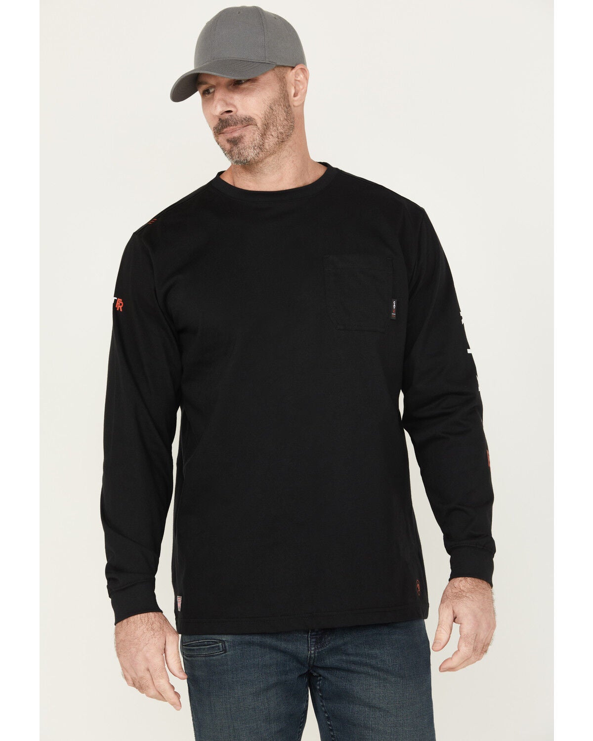 Ariat Men's FR Hard Head Long Sleeve Pocket Work Shirt, Black, hi-res