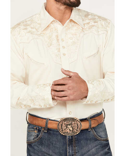 Image #3 - Scully Men's Gunfighter Embroidery Long Sleeve Snap Western Shirt, Ivory, hi-res