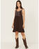 Image #1 - Shyanne Women's Embroidered Crinkle Sleeveless Mini Dress, Dark Brown, hi-res