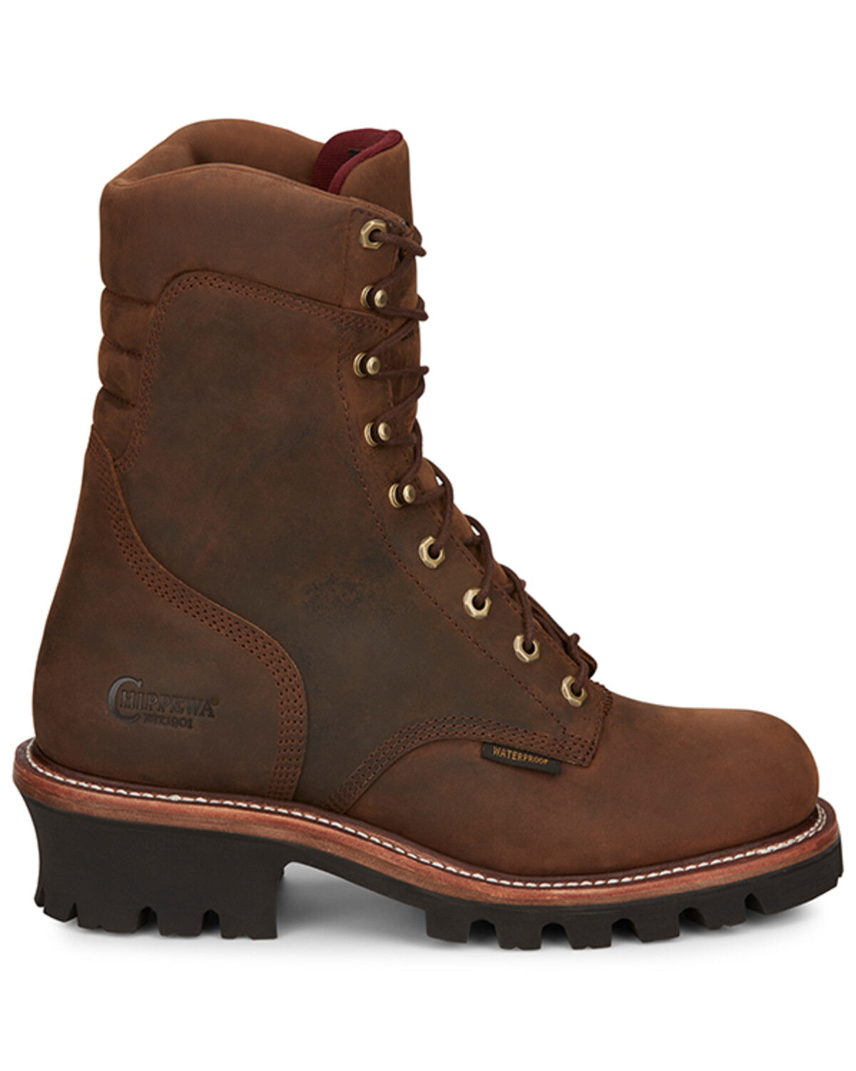 Image #2 - Chippewa Men's 9" Waterproof Insulated Logger Work Boots - Steel Toe, Brown, hi-res