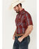 Image #2 - Ely Walker Men's Plaid Print Short Sleeve Pearl Snap Western Shirt, Red, hi-res