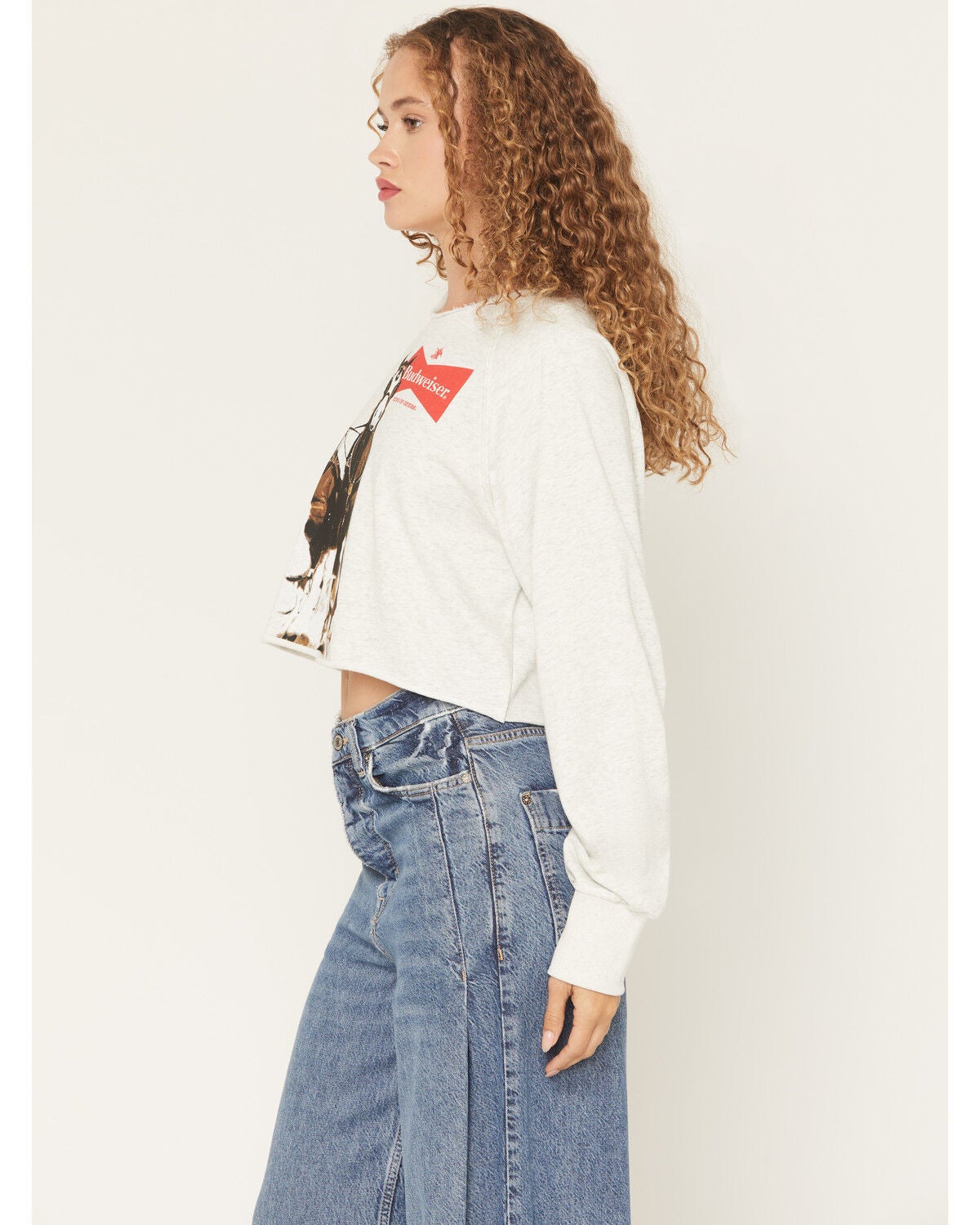 Image #2 - Budweiser Women's Cut Off Crew Neck Sweatshirt, White, hi-res