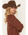 Image #2 - Blended Women's Lace V Long Sleeve Top, Chocolate, hi-res