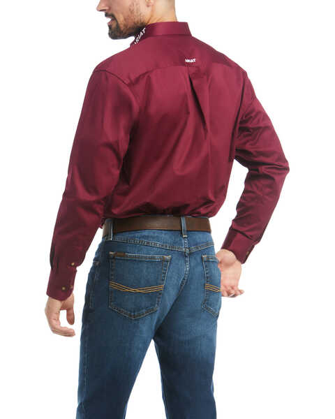Image #2 - Ariat Men's Burgundy Team Logo Solid Twill Long Sleeve Western Shirt , Multi, hi-res