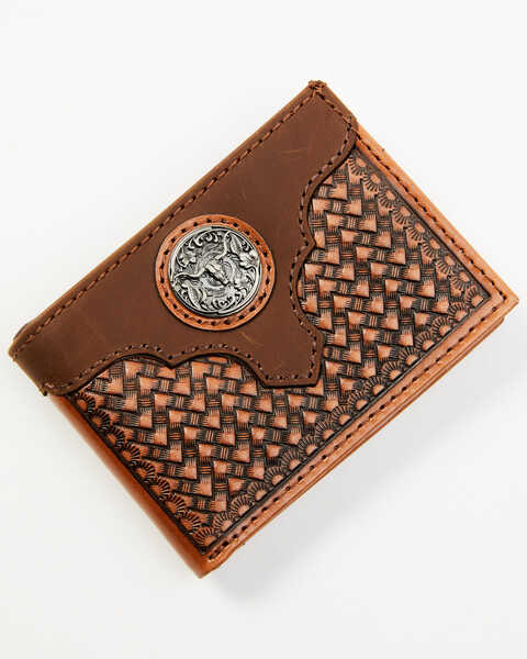 Image #1 - Cody James Men's Longhorn Concho Tooled Leather Bifold Wallet, Brown, hi-res