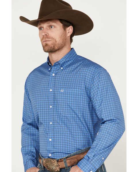 Image #2 - Cinch Men's ARENAFLEX Geo Print Long Sleeve Button Down Western Shirt, Royal Blue, hi-res