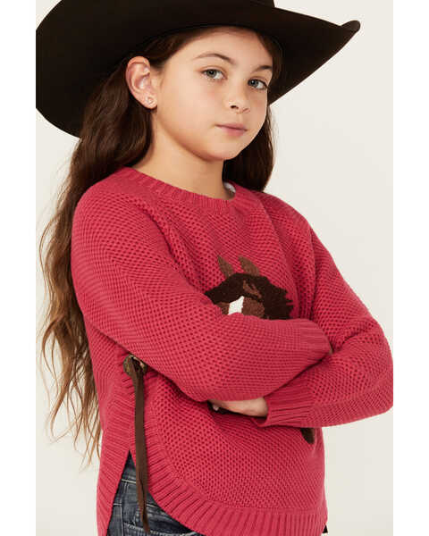 Image #2 - Cotton & Rye Girls' Horse Applique Round Bottom Sweater , Pink, hi-res