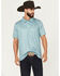 Image #1 - Panhandle Slim Men's Geo Print Short Sleeve Snap Performance Polo Shirt, Turquoise, hi-res