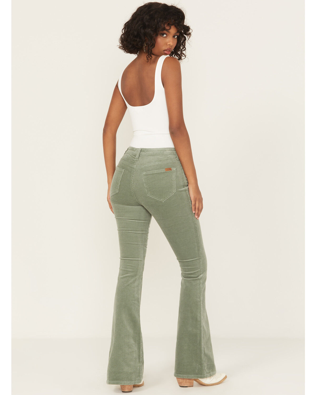 Image #3 - Rock & Roll Denim Women's High Rise Bargain Corduroy Button Flare Jeans, Green, hi-res