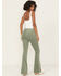 Image #3 - Rock & Roll Denim Women's High Rise Bargain Corduroy Button Flare Jeans, Green, hi-res