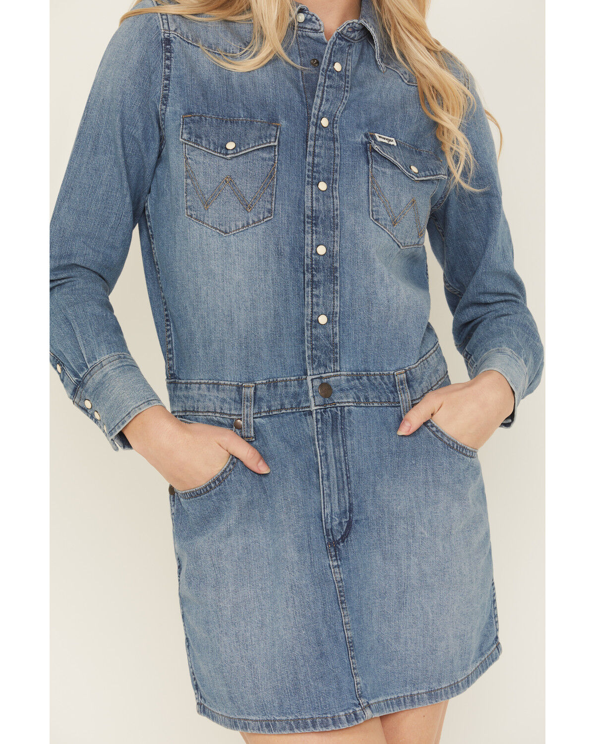Image #3 - Wrangler Women's Long Sleeve Denim Mini Dress, Blue, hi-res