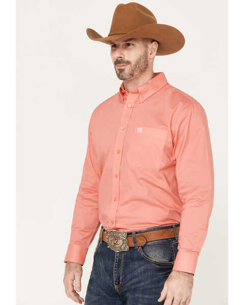 Image #2 - Panhandle Select Men's Solid Long Sleeve Button Down Western Shirt, Peach, hi-res