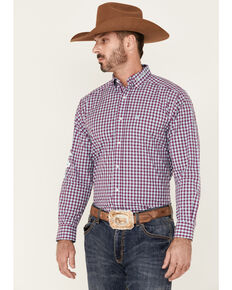Ariat Men's Tundra Plaid Pro Team Logo Long Sleeve Button-Down Western Shirt , Wine, hi-res
